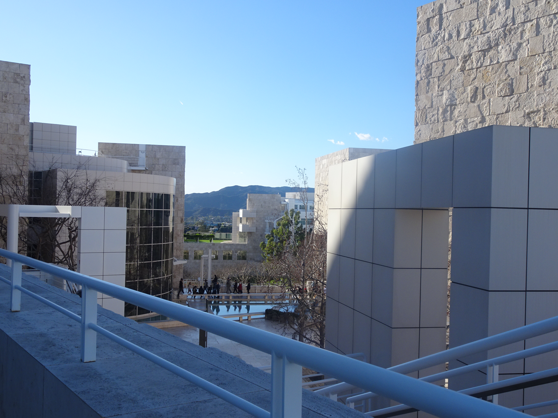 A play of light, shadow, and geometry. Looking downward toward the Museum Courtyard.
