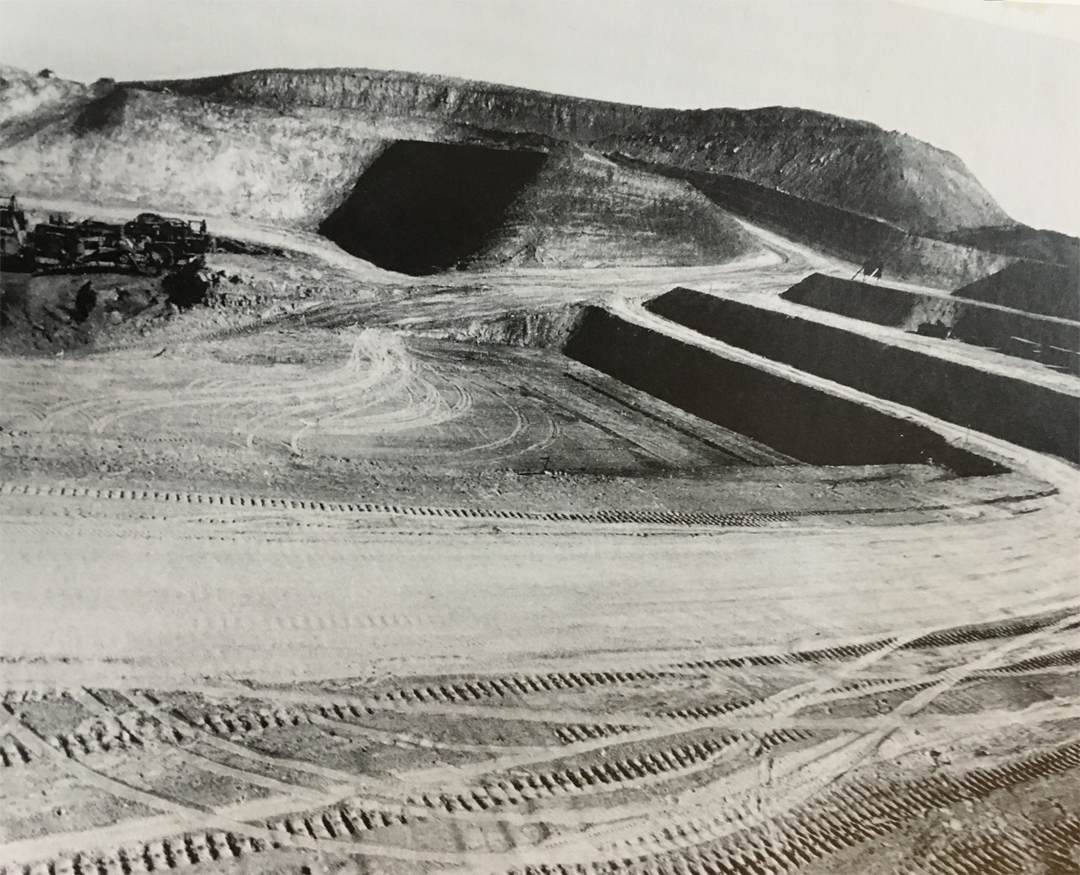 Earthmoving on the mountain in 1992: a basic framework takes shape.